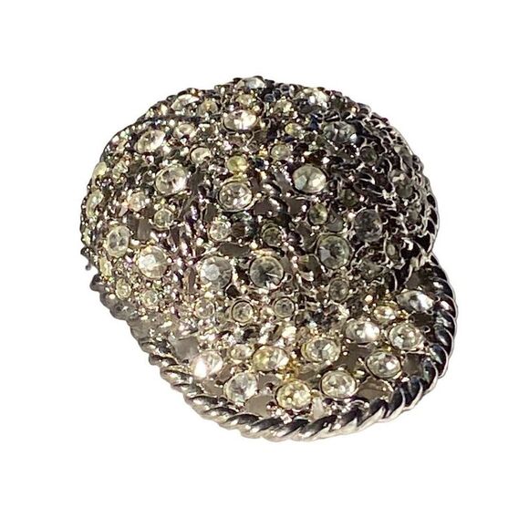 Vintage Rhinestone EUC Jockey Riding Helmut Equestrian Silver/ Platinum Tone Bro - Picture 3 of 6